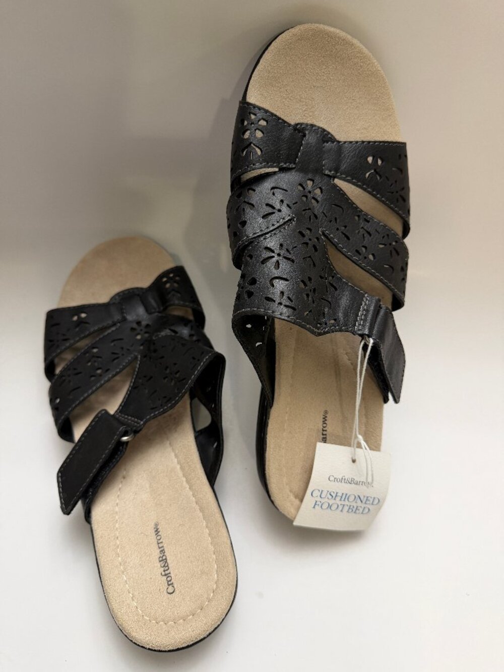 Croft & Barrow Women’s Cushioned 2” Heel Sandals – Black/Tan | Size 10M | NWT